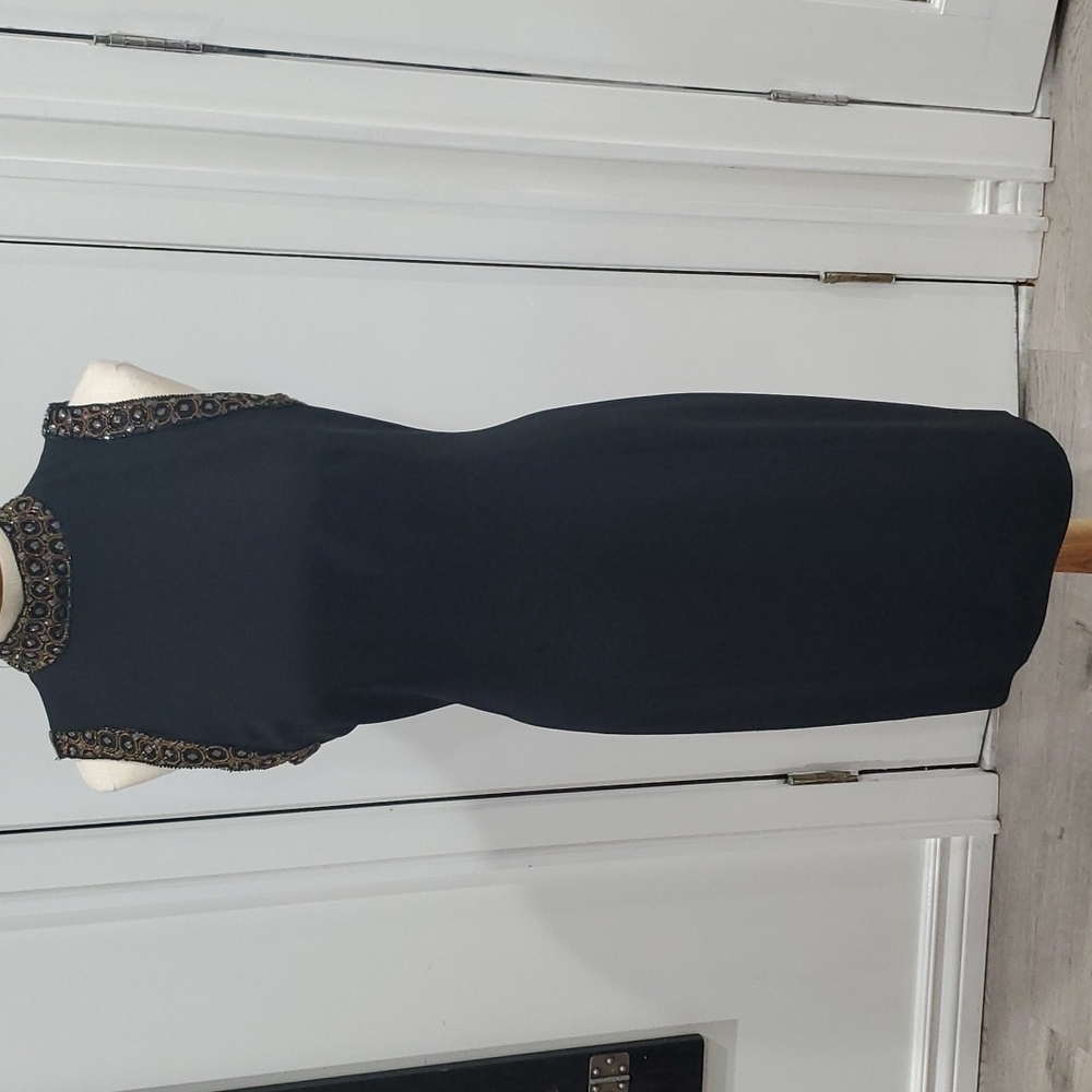Adrianna Papell Halter Neck Black Sleeveless Office Party Cocktail Midi Dress